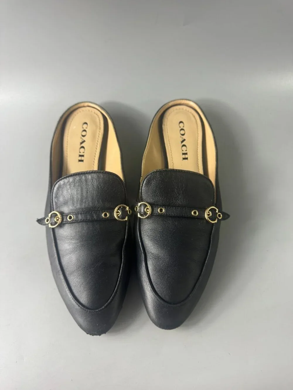 Authentic Coach Irene Black Leather Mule, Size 7.5 B